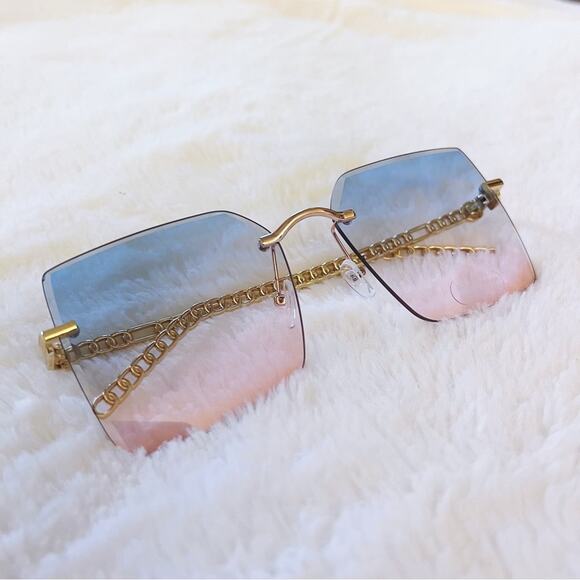 Skyla Blue & Pink Gold Chain Link Oversized Sunglasses - Picture 5 of 10